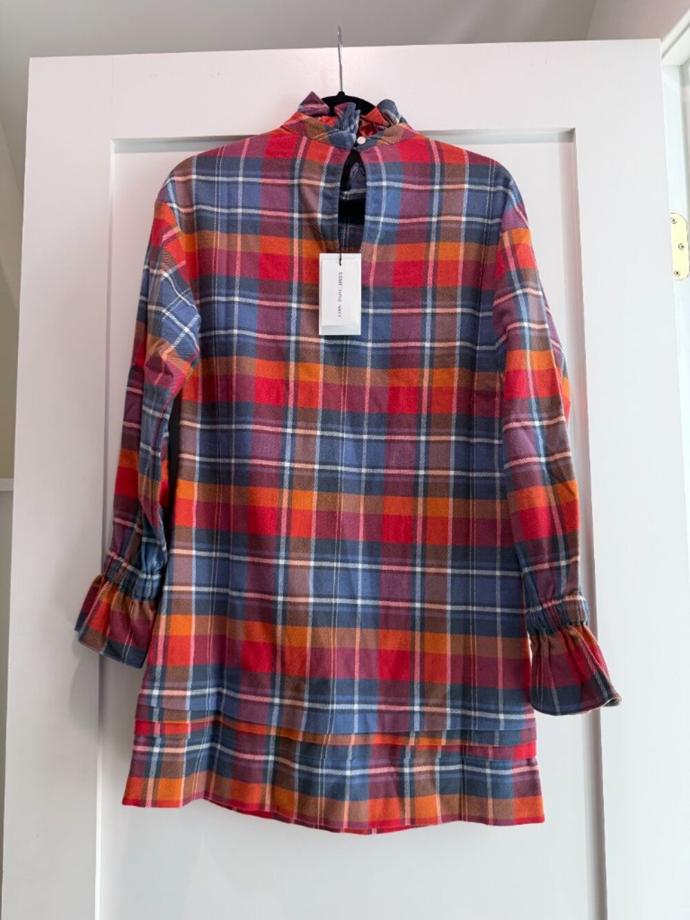 Something Navy Mock Neck Plaid Dress — Orange Combo, Size XS, NWT - Picture 4 of 5